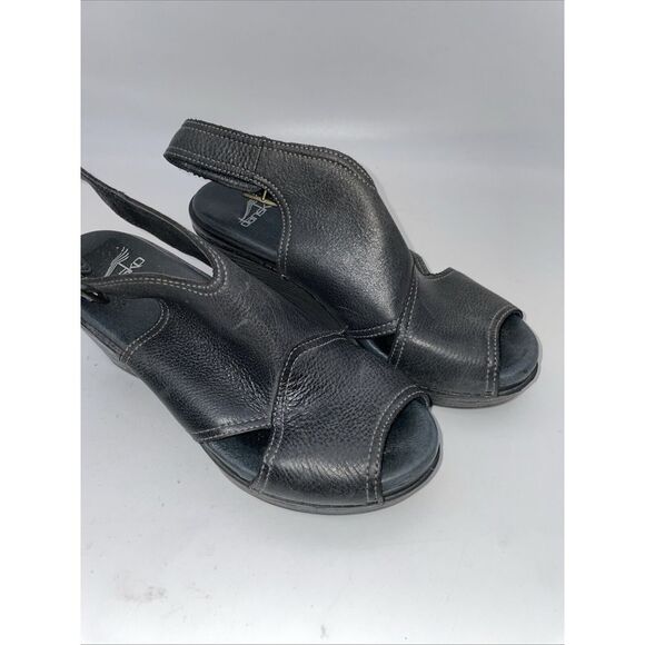 Dansko Shoes - DANSKO Black Leather Buckle/Strap Wedge Shoes Sandals Women's Size 6.5-7 EU 37‎